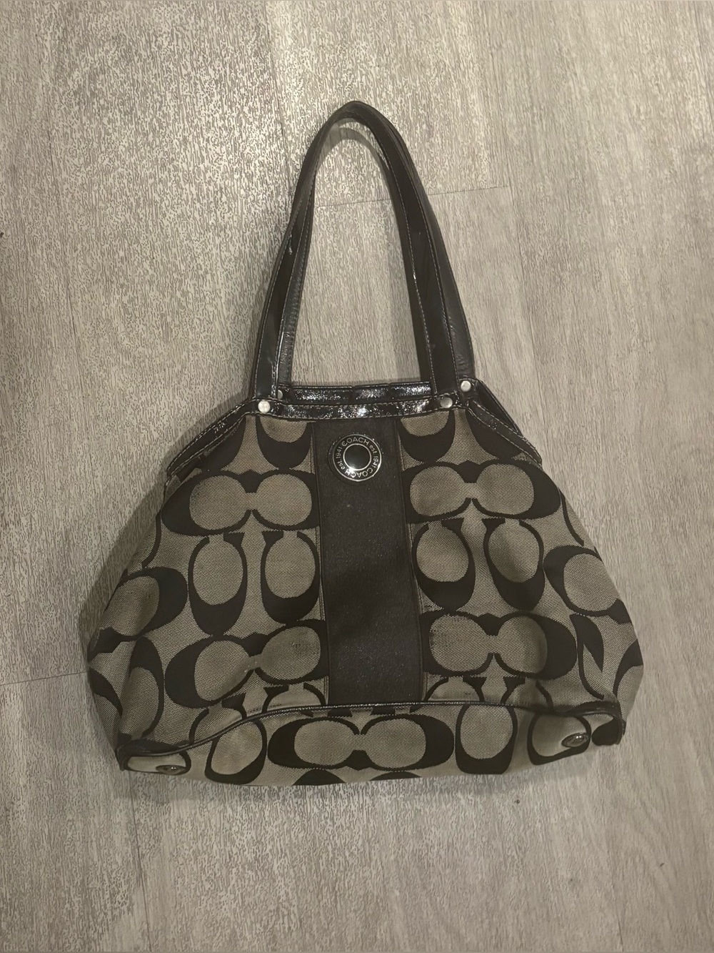 Coach Brown & Black Logo Shoulder Tote